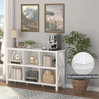 FATORRI 6 Cube Storage Organizer with Shelf, Long Wood and Metal Cubby Bookcase, Industrial Horizontal Bookshelf (White Oak, 47 Inch)