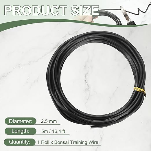 Bonsai Training Wire, 2.5mm x 16.4 ft Anodized Aluminum Floral Plant Training Wire Bendable Metal Stems Accessories for Gardening Branch Fixing Crafts (Black)