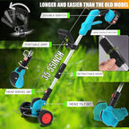 Electric Cordless Weed Wacker Eater Battery Powered, Lightweight No-String Weed Trimmer with 2x 4.0Ah Battery Operated & Wheels, 3 in 1 Stringless Grass Trimmer/Edger/Brush Cutter for Garden Yard Lawn