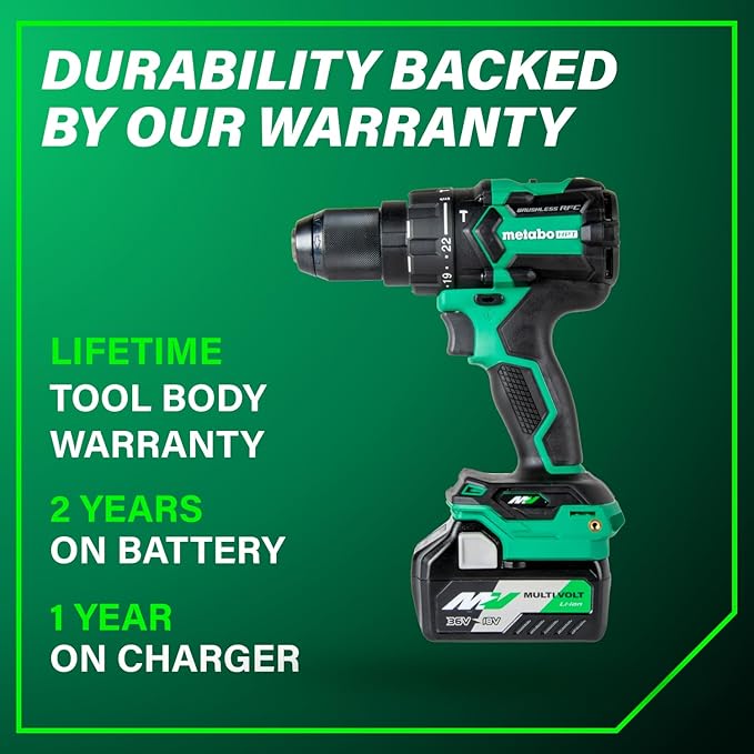 Metabo HPT 36V MultiVolt™ Cordless Brushless 1/2" Hammer Drill Kit, Power Drill Kit with Lithium-Ion Metabo Batteries , Case and Charger, Compact Lightweight Power Tool, DV36DC