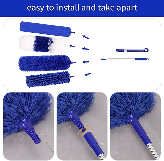 PHABLUS 10 PCS Dusters for Cleaning, Microfiber Duster with Extension Pole Up to 100'', Bendable Washable Cleaner Dusters for Ceiling Fans, High Ceiling, Furniture, Blinds