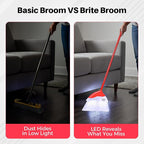 Indoor Broom with LED Lights | Angle Broom for Dark Corners & Low Light Areas | Soft Bristle, Adjustable Long Handle | Floor Sweeper for Kitchen, Room, Office & Garage (Red)
