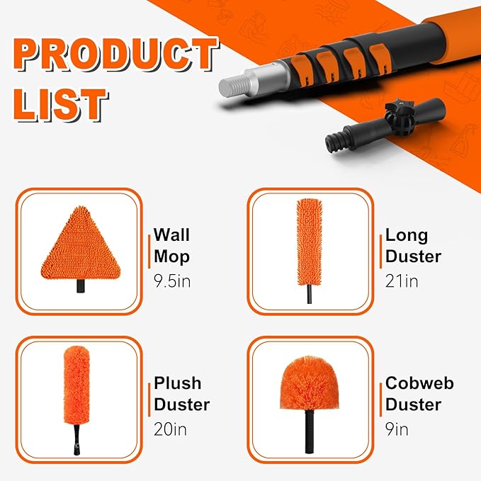 36FT Reach Duster Cleaner Kit, Dusters for Cleaning with Extension Pole, Baseboard & Wall and Window Cleaner Mop for Fan Blades, High Ceiling and Cobweb