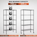 FDW Adjustable Storage Shelves 5-Tier Wire Shelving Unit Heavy Duty Metal Shelves with Wheels 14”Dx30”Wx61”H Storage Shelf Rack for Home Kitchen Commercial, Black