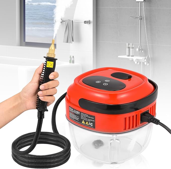 Moongiantgo Handheld Steam Cleaner 2500W High Pressure 1.5L Steamer for Cleaning, Portable Steam Cleaner for Home Kitchen Bathroom, Steam Cleaner for Car Detailing Grout Tile (Red)