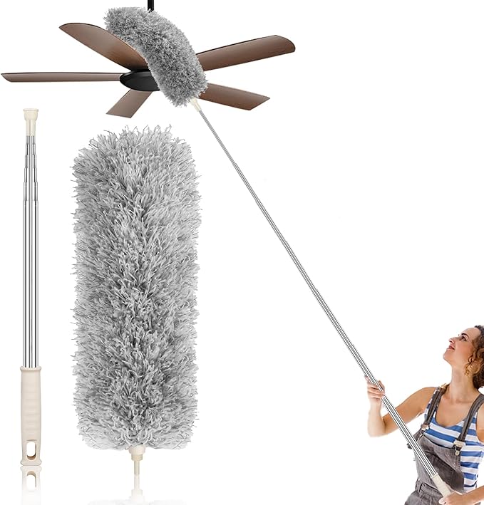 Azun Dusters for Cleaning, Ceiling Fan Cleaner Duster with Extension Pole 30"– 96", Reusable Microfiber Duster for High Ceilings, Walls, Blinds, Cobwebs, Furniture, Indoor & Outdoor Use