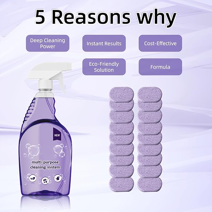 Oven Cleaner Spray with 18 Concentrated Tablets - Powerful Degreaser for Stovetop, Grill, Kitchen Grease, Bathroom, Multi-Surface Cleaning, Safe & No Harsh Fumes (Upgraded Formula)