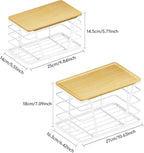 2 Pack Stackable Laundry Room Organization and Storage, Laundry Room Decor and Accessories, Trash Bag Holder with Bamboo Top and Garbage Bag Dispenser, White