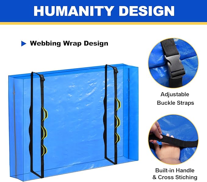 TICONN Mattress Bags for Moving, Heavy Duty King Mattress Cover Storage Bag with Full-Around Handle and Adjustable Buckles (Blue, King)
