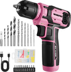 WORKPRO Pink Cordless Drill Set, 8V Impact Drill Driver with 53pcs Bit Set, 2.0Ah Electric Power Drill Kit with 3/8" Keyless Chuck and Variable Speed Trigger, Portable for DIY- Pink Ribbon