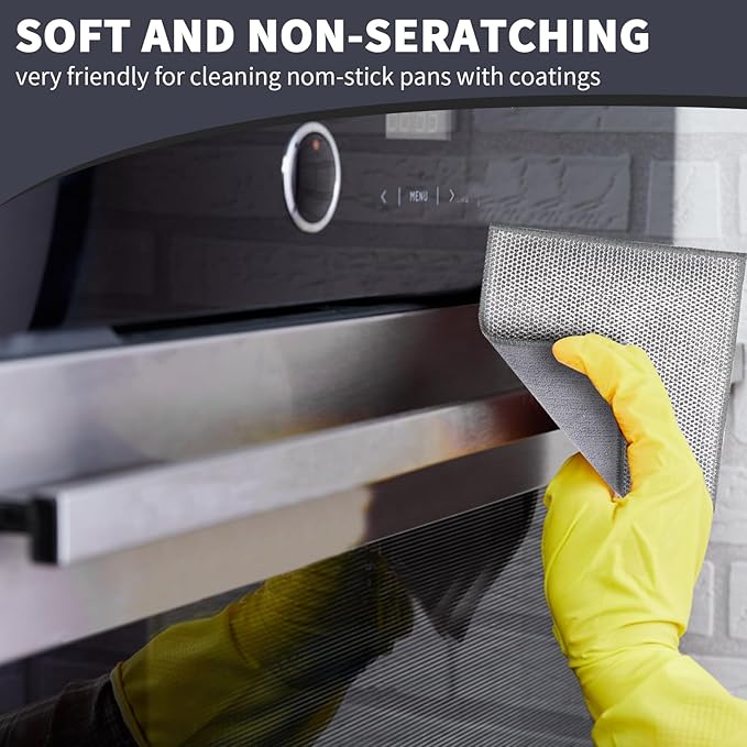 2 in 1 Stainless Steel Scrubber & Microfiber Cleaning Cloth, 10 Pack Towel & Steel Scrub Cloth for Pans, Dishes, Countertops, Reusable Non-Scratch Cleaning Pad for Kitchen Sink