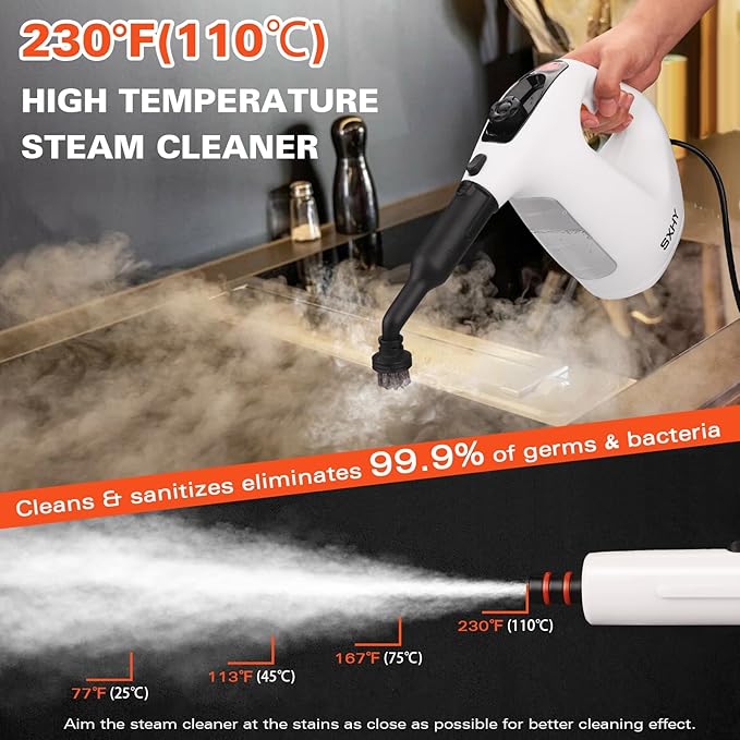 Steam Cleaner, Handheld Steamer for Cleaning, Multipurpose Pressurized Steam Cleaners for Home Use with Continuous Steam Lock, Unlimited Use Time and 11 Accessory Kit to Remove Grime, Grease