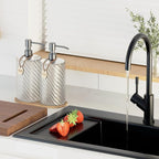 Glass Hand Soap Dispenser Bathroom Set,Dish Soap Dispenser for Kitchen Sink with Wood Tray & Silver Stainless Steel Pump,Spiral Stripe Design