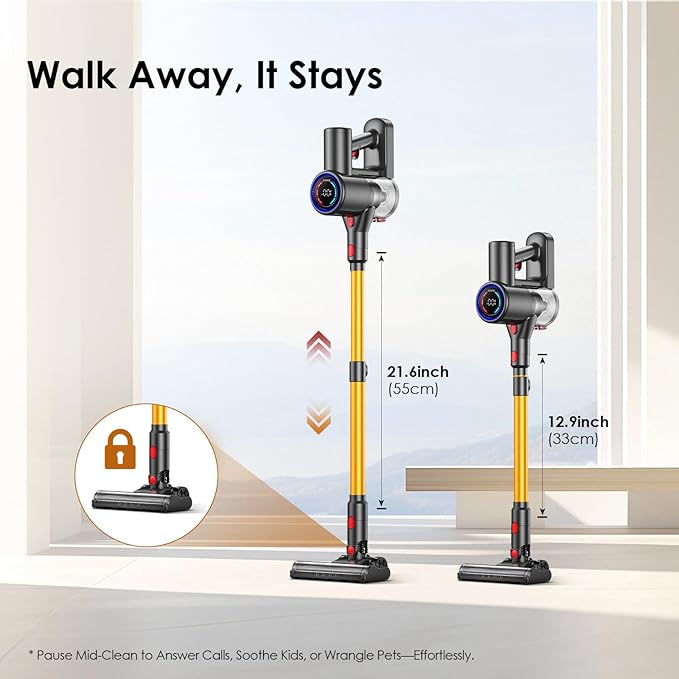 Cordless Vacuum Cleaner, 40KPA/40Mins, LED Display, Lightweight Stick Vacuum with Powerful Suction, Self-Standing, Green Light, Rechargeable Vacuum Cleaners for Home Pet Hair Carpet Hard Floors