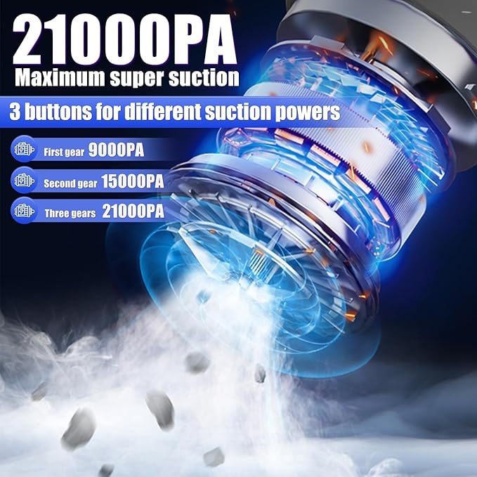 Car Vacuum Portable Cordless 20000PA High Power Mini Vacuum Cleaner 4-in-1 Compressed Air Duster & Air Blower & Pump Hand Held Vacuum with Brushless Motor for Car, Home, Office,Camping ((silver gray))