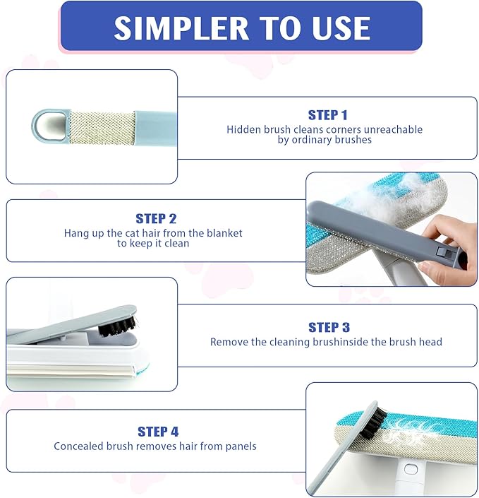 2 Pcs Multifunctional 4-in-1 Pet Hair Remover Brush & Window Screen Cleaner, Reusable Lint Brush with Long Handle，Pet Hair Removal for Furniture, Couch, Carpet, Clothes, Car Interior Cleaning