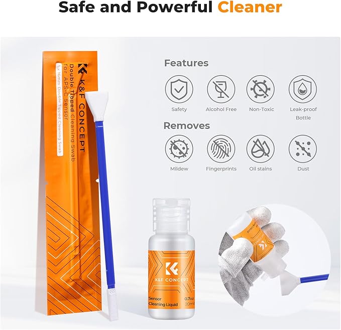 K&F Concept 2-1 16mm APS-C Sensor Cleaning Swab, Viewfinder Cleaning Swab, with 20ml Sensor Cleaner, DSLR SLR Digital Camera CMOS and CCD Sensor Cleaning Swab Kits for Nikon Sony Canon Camera Clean