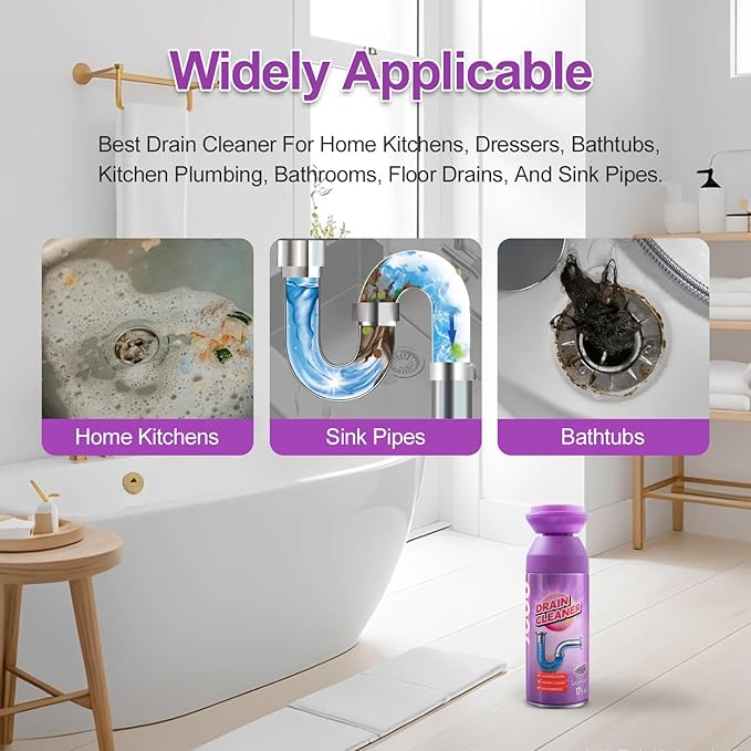Sink Drain Cleaner, Lavender Sink Cleaner and Deodorizer, Foaming Drain Cleaner for Kitchen Sinks, Shower Drains, Tubs. 1pcs