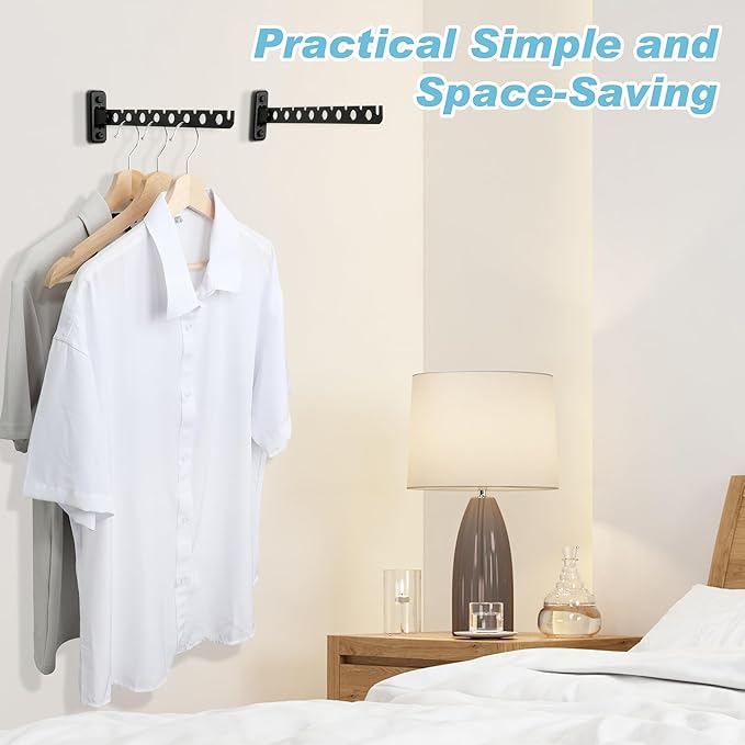 Alise Folding Clothes Hanger Rack,Wall Mounted Clothes Bar-Hanger Holder Hooks Heavy Duty Drying Rack Space Saving Clothing Hanging System Closet Storage Organizer,YHD1008-B Matte Black