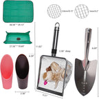 6-Pack Gardening Tool Set: Soil Sifter (3.8&5mm Mesh), Garden Trowel, Soil Scoops & Repotting Mat - Stainless Steel Sifter Shovel for Sand, Dirt, Compost, Rock, Beach, Shells, Shark Tooth & Cat Litter