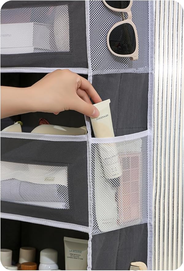 Over The Door Organizer Storage, 5 Shelf Hanging Door Organizer with 5 Large Capacity Pockets, Anti Tilt 44 lb Load Hanging Organizer for Bedroom, Bathroom, Pantry, Nursery (Grey, 1 Pack)