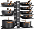 MUDEELA Pots and Pans Organizer Rack under Cabinet 14.55in Height, 8-Tiers Adjustable Pot Rack with 3 DIY Methods, Pot Lid Organizer inside Cabinet for Kitchen Pantry Organization and Storage