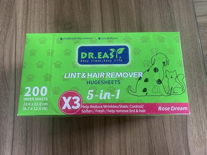 r.Easy LINT & HAIR REMOVER Pet HUGESHEETS with 3X Dryer Sheets, Rose Dream, 200 Count,PLANT&MINERAL-BASED FORMULA