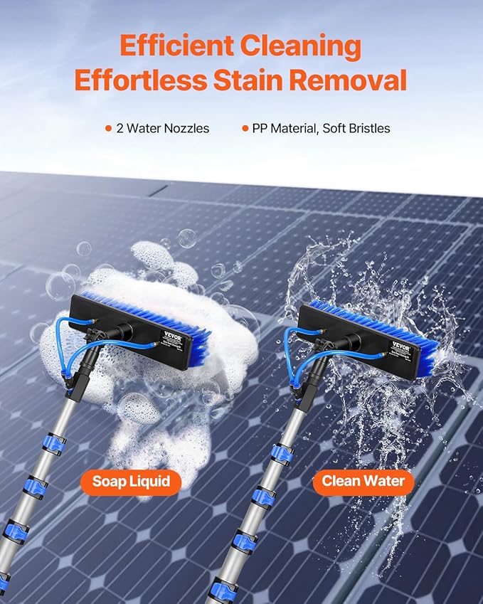 VEVOR Water Fed Pole Kit, 30FT Solar Panel Cleaning Pole with Extendable Handle, 180° Rotatable Brush Head & 65.6FT Hose, Household & Outdoor Window Cleaner Tool for Caravan Solar Panel Deck
