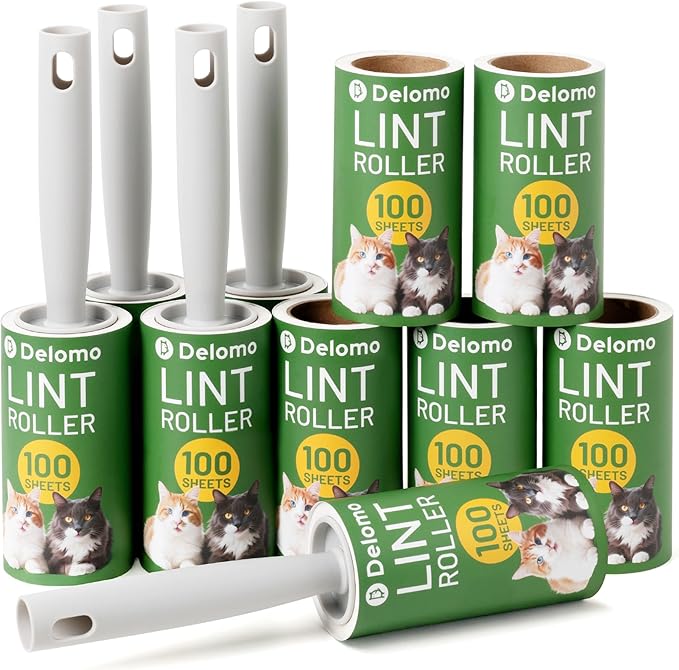 DELOMO Lint Roller 1,000 Sheets (5 Rollers + 5 Refills) - Lint Rollers for Pet Hair Extra Sticky, Mega Value Pet Hair Removal Tool for Clothes/Couch/Furniture/Car - Ideal for Pet Owners