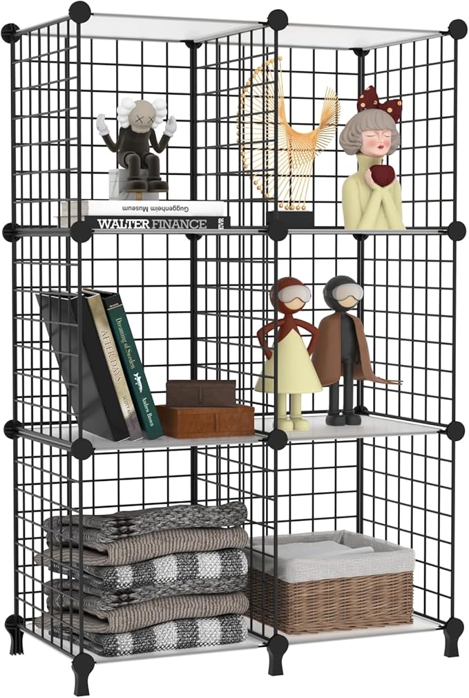 AWTATOS 6 Cube Storage Wire Closet Organizers DIY Stackable Storage Shelves Bookcase Cabinet for Home Office, Black