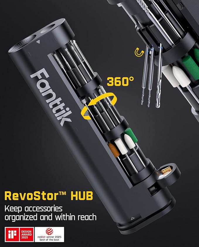 Fanttik F2 Master Mini Cordless Rotary Tool Kit, NeoPulse Motor, 5 Speed, 25000 RPM, Revostor Hub, 35 Accessories, Engraving Pen, for 3D Printer Sanding, Polishing, Drilling, Carving, DIY Crafts - Red
