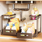 Under Sink Organizer 2 Pack,Metal Pull Out Cabinet Organizer Shelf,Kitchen Bathroom Organizers and Storage with Sliding Drawer,Storage Shelves,Storage and organization for Home,Laundry,RV,Pantry,Spice