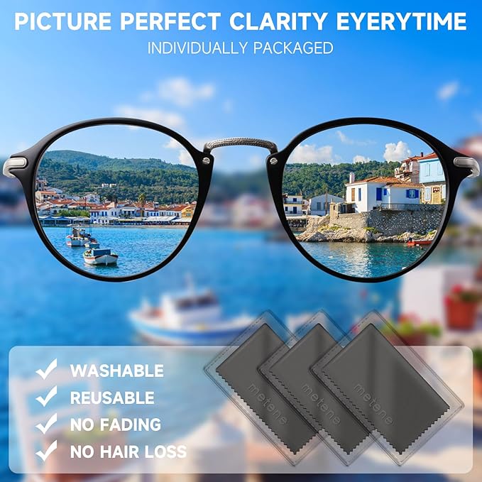 Metene 12 Pack Microfiber Cleaning Cloth (6 "x7"), Individually Wrapped and Equipped with a Storage Box | Microfiber Cloth for Glasses, Screens, Camera Lens and More(Dark Gray)