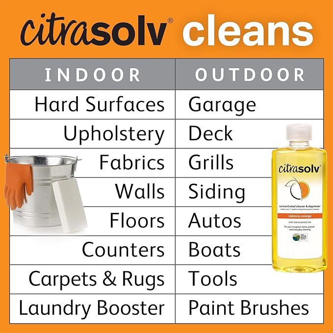 Citra Solv Concentrated Cleaner & Degreaser, Deodorizer, Paint & Adhesive Remover, for Home and Outdoor, Natural Orange Oil, Safe, Valencia Orange - 32 Fl Oz (3-Pack)
