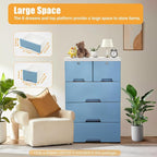 6 Drawer Storage Drawer, Clothes Organizer Tower Cabinet, Plastic Drawers Dresser Storage Cabinet with 4 Wheels for Home Office Bedroom, Blue