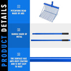 Lasnten 3 Sets Metal Manure Fork with Long Metal Handle Pitch Fork Manure Rake Heavy Duty Muck Rake for Gardening Horse Stall Stable Grass Hay Cleaning Farm Work (Blue)