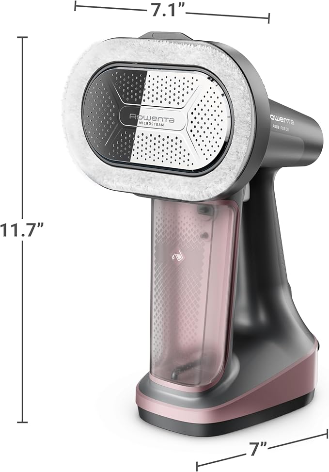 Rowenta Iron Steamer for Clothes, 3in1 Hand Held Steamers, Clothing Steamer, Ironing, Lint Remover, 7.1 Oz Tank, 1875 Watts, Auto-Off, Black & Pink, DR8865