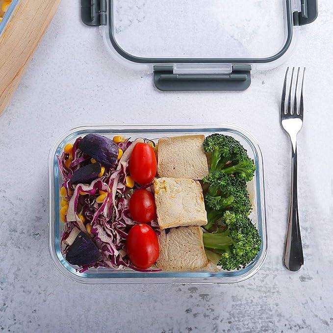 [10-Pack]Glass Meal Prep Containers with Lids, MCIRCO Glass Food Storage Containers with Snap Locking Lids, Airtight Lunch Containers, Microwave, Oven, Freezer and Dishwasher, Green