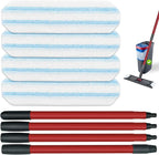 Mop Replacement Pads for O Cedar H2prO Flat Mop System, Mop Handle for O-Cedar H2pro Mop, Reusable Microfiber Mop Pads for Ocedar Flat Mop, Include 4 Mop Pad Refills and 4-Section Mop Handle