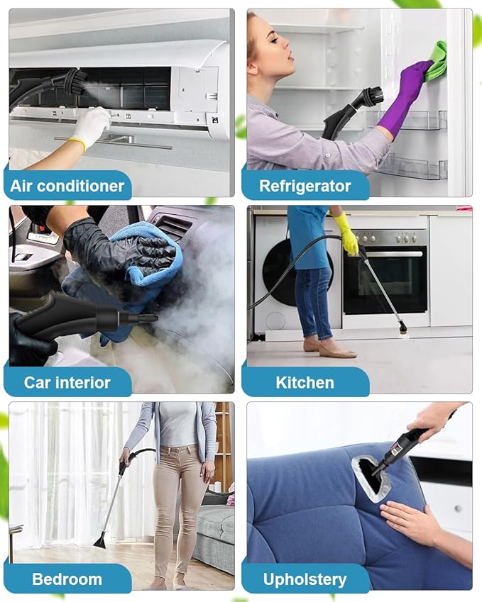Handheld Steam Cleaner, 2500W Powerful 15sec Heat-up Multipurpose Steamer, 3-Level Temp, 37OZ Pressurized Deep Cleaning Steamer with 10 pcs Accessories for Window, Grease, Car, Home