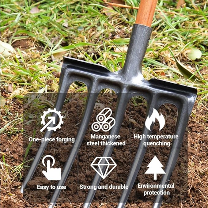 Pitch Fork Head for Garden, 5-Tine Spading Digging Fork Head, Hay Manure Mulch Fork Replacement Head, Metal Pitchfork Head for Ardwork, Farming, and Outdoors