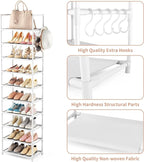 LANTEFUL 10 Tiers Tall Shoe Rack 20-25 Pairs Boots Organizer Storage Sturdy Narrow Shoe Shelf for Entryway, Closets with Hooks, White