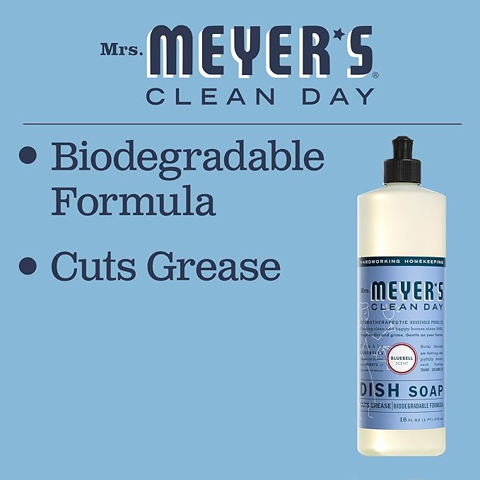 MRS. MEYER'S CLEAN DAY Liquid Dish Soap, Bluebell Scent, 16 Fl Oz bottle (Pack of 1)
