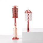 Multifunctional Cleaning Brush, Baby Bottle Brush, Bottle Brush Cleaner Set, Pink, Silicone and Nylon Brush
