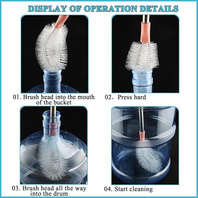 Stainless Steel Water Bucket Bottle Brush, Long Handle Scrubbing Brush, Bendable Brush Head Suitable for Cleaning 1 to 5 Gallon Buckets, 28 in (Gray)