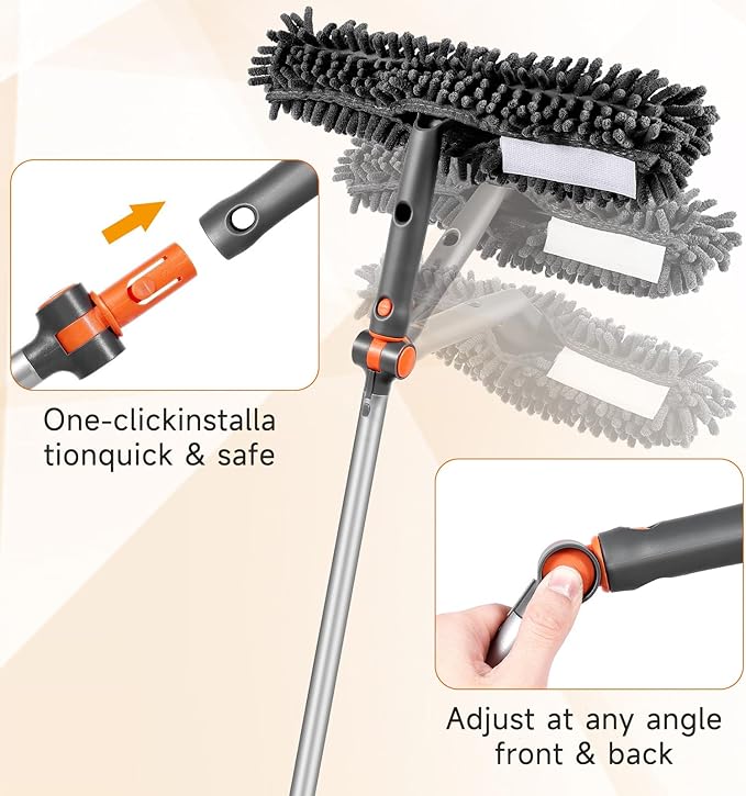 Window Squeegee Cleaner Set 2-in-1 Window Cleaning Tool with Extendable Pole, Window Cleaning kit with Bendable Head for Indoor & Outdoor Glass for Car Indoor Outdoor High Windows（Kit1.0）