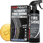 Carfidant Tire Shine Spray - Black Satin Finish - Premium Car Tire Dressing - 18 fl. Oz. Kit with Applicator Pad - Long Lasting - No Sling No Grease Formula with UV Protection