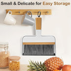 THINKLEARN Mini Dustpan and Brush Set, Portable Broom and Dustpan Combo Set with Bamboo Handle and Soft Rubber Lip, Compact Cleaning Tool for Kids, Car, Desk, Pet, Camping