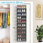 REGELETO 10 Tiers Large Size Over Door Shoe Organizer Storage, Hanging Shoe Rack for Door with Deep Pockets, Fit 20-30 Pairs Shoe Organizer Holder for Sneakers and Boots (Grey)