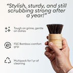 Vove Bamboo Scrub Brush Set, 3 Pack - FSC Certified Bamboo, Plastic-Free Natural Fiber Bristles, Sisal & Union Fibers, Stainless Steel - Kitchen Dish Scrubbing Set, 2 Hard, 1 Medium